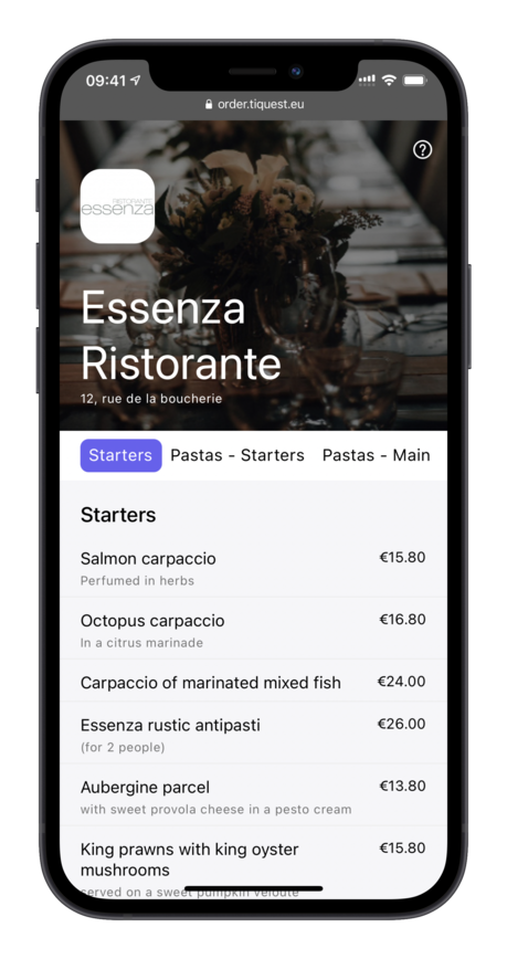 TiQuest Menu Digital exemple Restaurant
